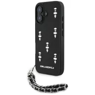   Karl Lagerfeld Saffiano Crystals iPhone 16 hátlap tok karlánccal, fekete