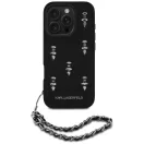 Karl Lagerfeld Saffiano Crystals iPhone 16 Pro hátlap tok karlánccal, fekete