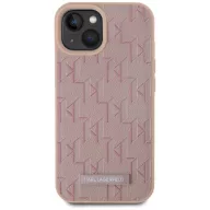  Karl Lagerfeld Leather Monogram Metal Logo iPhone 15 hátlap tok, MagSafe, rózsaszín