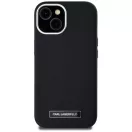 Karl Lagerfeld FW Metal Plate iPhone 15 hátlap tok kameravédelemmel, MagSafe, fekete-ezüst