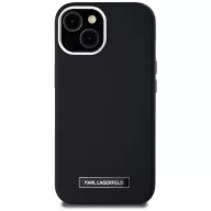   Karl Lagerfeld FW Metal Plate iPhone 15 hátlap tok kameravédelemmel, MagSafe, fekete-ezüst