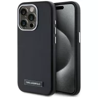   Karl Lagerfeld FW Metal Plate iPhone 15 Pro Max hátlap tok kameravédelemmel, MagSafe, fekete-ezüst