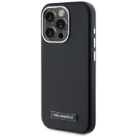   Karl Lagerfeld FW Metal Plate iPhone 15 Pro Max hátlap tok kameravédelemmel, MagSafe, fekete-ezüst