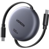   Ugreen USB-C-USB-C behúzható, állítható töltő-és adatkábel automatikus visszatekeréssel, 100W, 1m, fekete