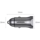 Ugreen CD130 USB-C-USB-A autós töltő, 3A, 30W, szürke