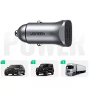 Ugreen CD130 USB-C-USB-A autós töltő, 3A, 30W, szürke
