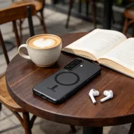   Tech-Protect MagSlim Samsung Galaxy S26 hátlap tok kitámasztóval, MagSafe, áttetsző-fekete