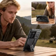   Tech-Protect Kevlar Cam+ Samsung Galaxy S26 tok kameravédelemmel, kitámasztóval, megerősített sarokkal, fekete