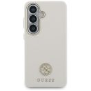 Guess Rhinestone Round Logo Samsung Galaxy S26 mágneses tok, MagSafe, bézs