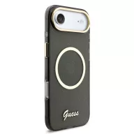   Guess IML Glitter Script Strap Apple iPhone Air (2025) csillámos hátlap tok karpánttal, MagSafe, fekete-arany