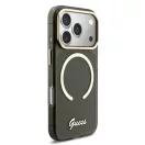 Guess IML Glitter Script Strap Apple iPhone 17 Pro Max csillámos hátlap tok karpánttal, MagSafe, fekete-arany