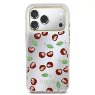  Guess PC/TPU Mirror Glitter Cherry Apple iPhone 17 Pro Max tok kameravédő peremmel, cseresznye minta