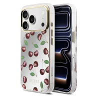   Guess PC/TPU Mirror Glitter Cherry Apple iPhone 17 Pro tok kameravédő peremmel, cseresznye minta