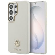   Guess Rhinestone Round Logo Samsung Galaxy S26 Ultra mágneses tok, MagSafe, bézs