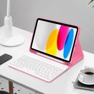   Tech-Protect Sc Pen Apple iPhone iPad 11 2025 / iPad 10.9 2022 oldalra nyíló, kitámasztható mappa tok ceruza tartóval, mágneses rögzítés, billentyűzettel, rózsaszín