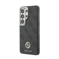   Guess PU Leather 4G Strass Logo Gold Frame Samsung Galaxy S26 Ultra mágneses tok, MagSafe, fekete-arany