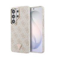   Guess PU Leather 4G Strass Triangle Logo Gold Frame Samsung Galaxy S26 Ultra mágneses tok, MagSafe, rózsaszín-arany