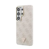   Guess PU Leather 4G Strass Triangle Logo Gold Frame Samsung Galaxy S26 Ultra mágneses tok, MagSafe, rózsaszín-arany
