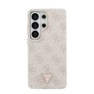   Guess PU Leather 4G Strass Triangle Logo Gold Frame Samsung Galaxy S26 Ultra mágneses tok, MagSafe, rózsaszín-arany