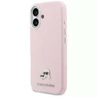   Karl Lagerfeld PU Karl and Choupette Heads Pins Apple iPhone 17 mágneses tok, MagSafe, rózsaszín-ezüst