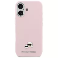   Karl Lagerfeld PU Karl and Choupette Heads Pins Apple iPhone 17 mágneses tok, MagSafe, rózsaszín-ezüst