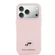   Karl Lagerfeld PU Karl and Choupette Heads Pins Apple iPhone 17 Pro mágneses tok, MagSafe, rózsaszín-ezüst