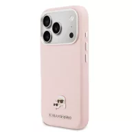   Karl Lagerfeld PU Karl and Choupette Heads Pins Apple iPhone 17 Pro Max mágneses tok, MagSafe, rózsaszín-ezüst