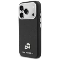   Karl Lagerfeld PU Karl and Choupette Heads Pins Apple iPhone 17 Pro Max mágneses tok, MagSafe, fekete-ezüst