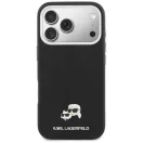 Karl Lagerfeld PU Karl and Choupette Heads Pins Apple iPhone 17 Pro mágneses tok, MagSafe, fekete-ezüst