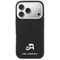   Karl Lagerfeld PU Karl and Choupette Heads Pins Apple iPhone 17 Pro mágneses tok, MagSafe, fekete-ezüst
