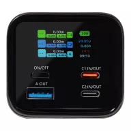   Tactical Squad Battalion USB-C-USB-A Power bank / külső akkumulátor kijelzővel, 27000mAh, 65W, térkép minta, ezüst