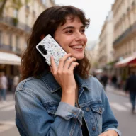   Tech-Protect Wallet Samsung Galaxy A57 flip / kinyitható tok, virág minta, fehér