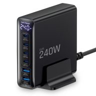   Tech-Protect DC240W 6 portos asztali töltő adapter, USB-C-USB-A, GaN, PD, QC3.0, 240W, fekete