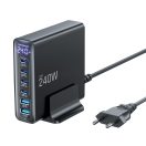 Tech-Protect DC240W 6 portos asztali töltő adapter, USB-C-USB-A, GaN, PD, QC3.0, 240W, fekete