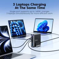   Tech-Protect DC240W 6 portos asztali töltő adapter, USB-C-USB-A, GaN, PD, QC3.0, 240W, fekete