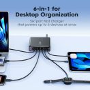 Tech-Protect DC240W 6 portos asztali töltő adapter, USB-C-USB-A, GaN, PD, QC3.0, 240W, fekete