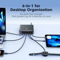   Tech-Protect DC240W 6 portos asztali töltő adapter, USB-C-USB-A, GaN, PD, QC3.0, 240W, fekete