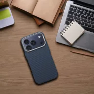   Kevlar iPhone 16 MagSafe tok kameravédő peremmel, kék-ezüst