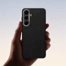 Kevlar Samsung Galaxy S26 Plus MagSafe tok kameravédő peremmel, fekete-ezüst