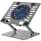 ART P12 állítható / összecsukható asztali notebook / laptop tartó, USB-A, aluminium, LED, ezüst