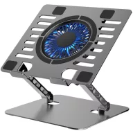   ART P12 állítható / összecsukható asztali notebook / laptop tartó, USB-A, aluminium, LED, ezüst