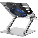 ART P12 állítható / összecsukható asztali notebook / laptop tartó, USB-A, aluminium, LED, ezüst
