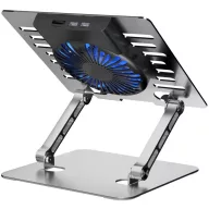   ART P12 állítható / összecsukható asztali notebook / laptop tartó, USB-A, aluminium, LED, ezüst