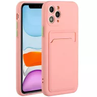   Apple iPhone 11 Pro Max, Szilikon tok, kártyatartóval, Wooze Card Slot, rózsaszín