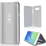   Apple iPhone 13 Pro Max, Oldalra nyíló tok, hívás mutatóval, Smart View Cover, ezüst (utángyártott)