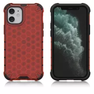   Apple iPhone 13 Pro Max, Műanyag hátlap védőtok, közepesen ütésálló, légpárnás sarok, méhsejt minta, Wooze Honey, piros