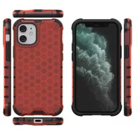   Apple iPhone 13 Pro Max, Műanyag hátlap védőtok, közepesen ütésálló, légpárnás sarok, méhsejt minta, Wooze Honey, piros