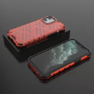   Apple iPhone 13 Pro Max, Műanyag hátlap védőtok, közepesen ütésálló, légpárnás sarok, méhsejt minta, Wooze Honey, piros