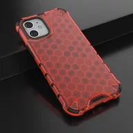   Apple iPhone 13 Pro Max, Műanyag hátlap védőtok, közepesen ütésálló, légpárnás sarok, méhsejt minta, Wooze Honey, piros