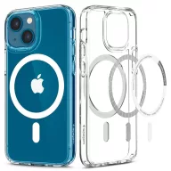   Apple iPhone 13 Mini, Műanyag hátlap védőtok + szilikon keret, Magsafe töltővel kompatibilis, Spigen Ultra Hybrid Mag, átlátszó/fehér